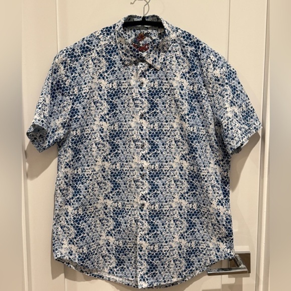 Robert graham shirt blue bee hive look Large maximalist y2k fun A16 - Picture 1 of 5